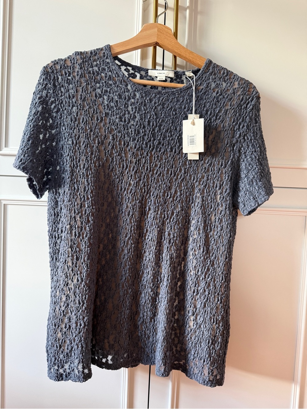 Vince Slate Gray Open-Knit Short Sleeve Tee